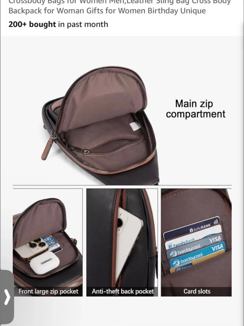 NWOT Classic Black and Brown Crossbody Sling Backpack - Everyday Hands-Free Bag